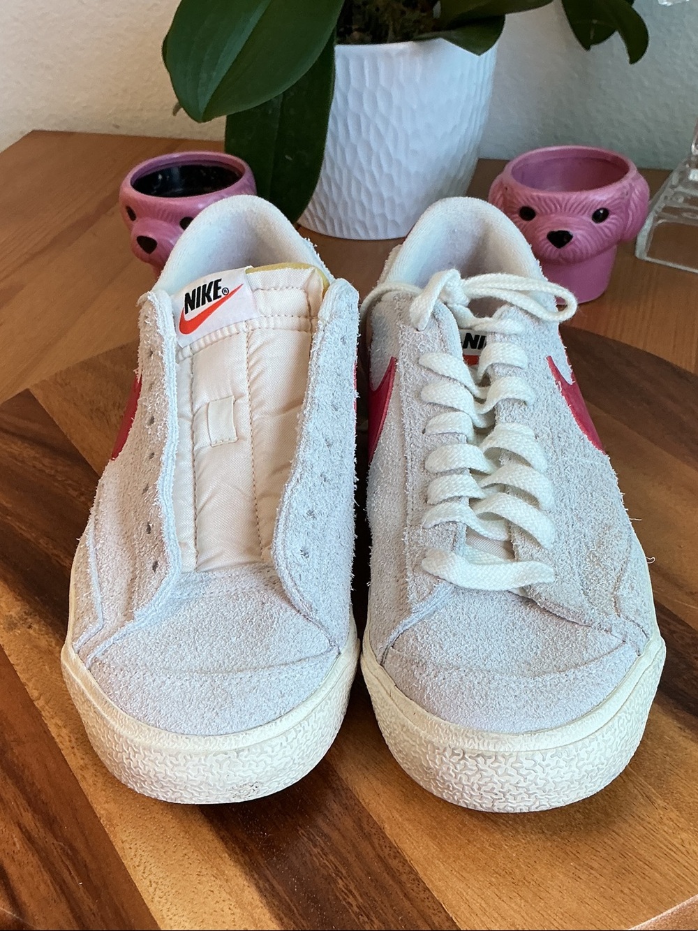 Nike Blazer Low ‘77 Vintage Suede Low-Top Sneakers in White with Red Swoosh 10